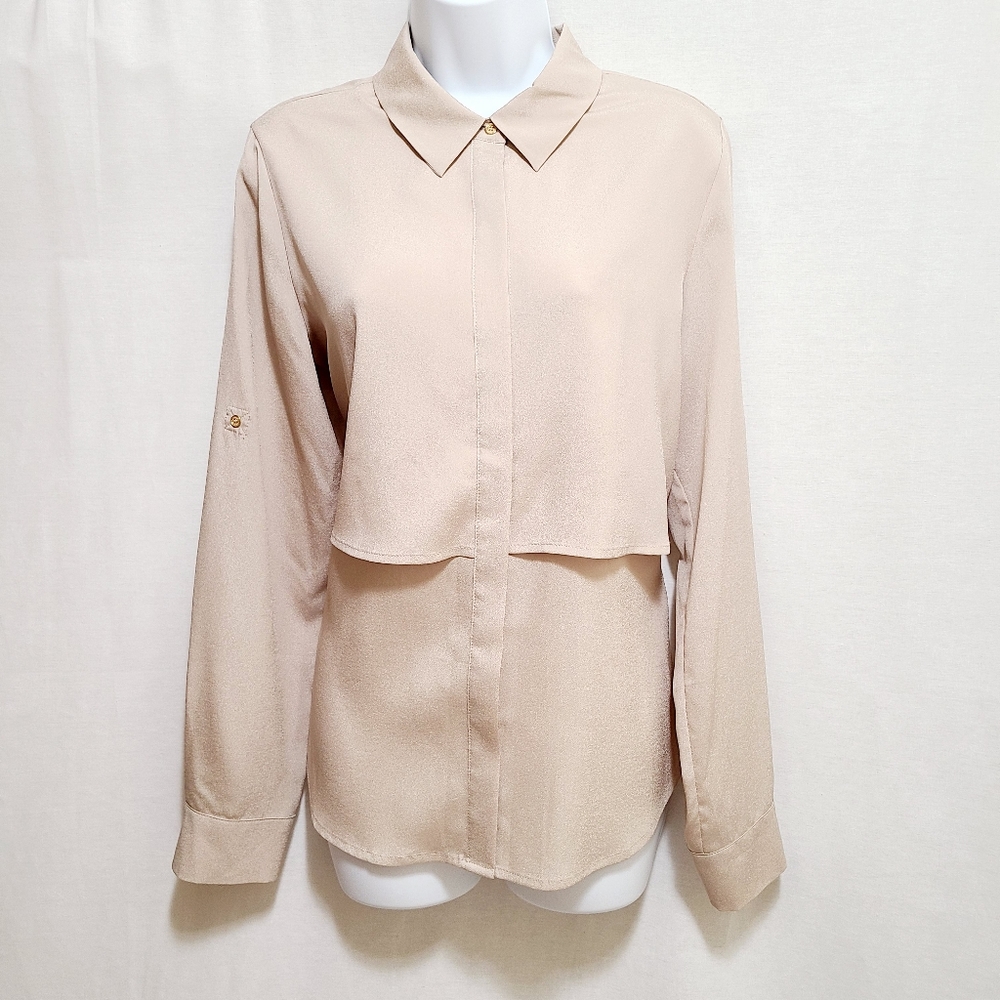 Calvin Klein Long Sleeve Tan Blouse